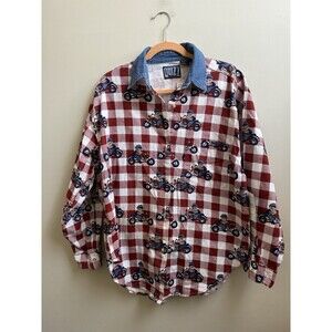 NWT Vintage Old Stock Shirt Bears On Motorcycles Cotton Red Check Size L Rare!